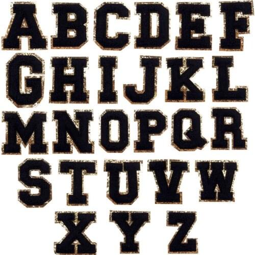 Black 26 PCS Towel English letter Embroidered Patches On Kids Clothes Name Combination Sewing Accessories Patches For Clothing