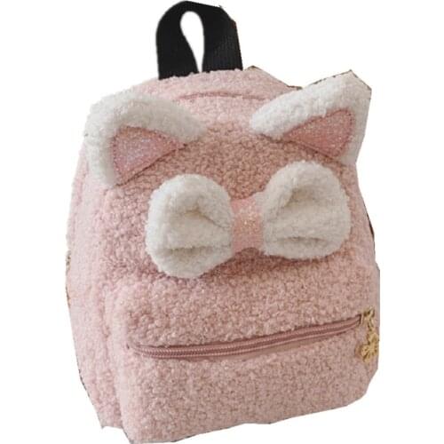 Kids Plush Backpacks Baby Schoolbag Cute Bow Kindergarten Backpack Light BookBags For Girls Mochila
