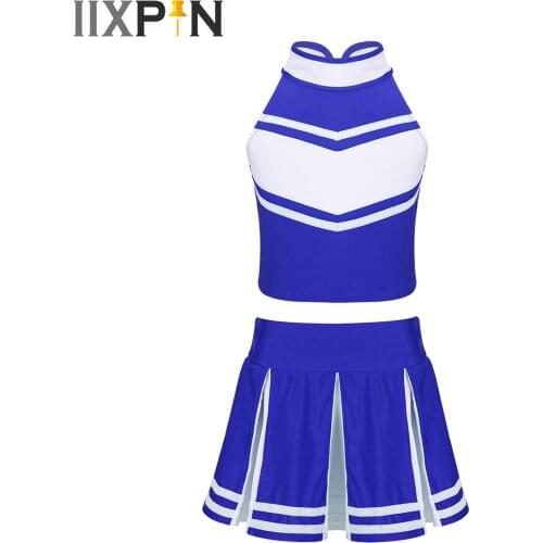 Children Kids Girls Cheerleader Costume School Girls Cheer Costume Outfit for Carnival Party Halloween Cosplay Dress Up Clothes