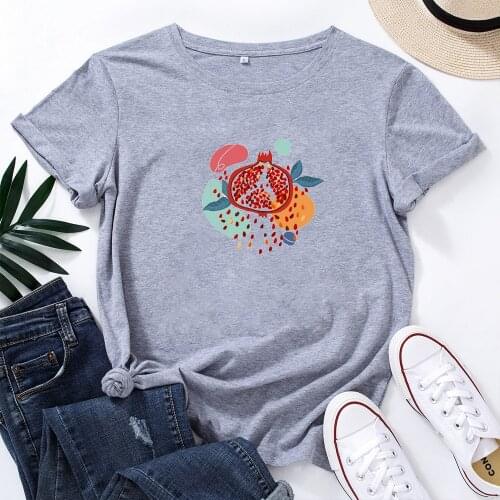 Pomegranate Shirt Women T Shirt Cotton Summer Short Sleeve T-shirt Women Best Friends Printed Loose Tee Shirt Femme White Top