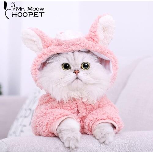 Hoopet Pet Cat Clothes Four Feet Pink Pig Cat Costume Winter Warm Hoodie Sweatshirt Coat For Kitten Cat
