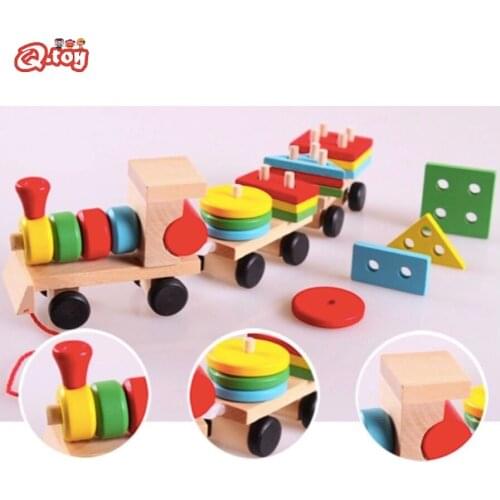 Toys train truck set geometric blocks wooden baby wonderful kids gift developmental Montessori hot selling Wooden Blocks Shape