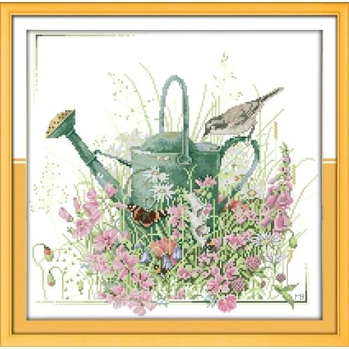 Joy Sunday Gardening Chinese Cross Stitch Kits Ecological Cotton Stamped Printed 14CT 11CT DIY Gift Wedding Decoration For Home