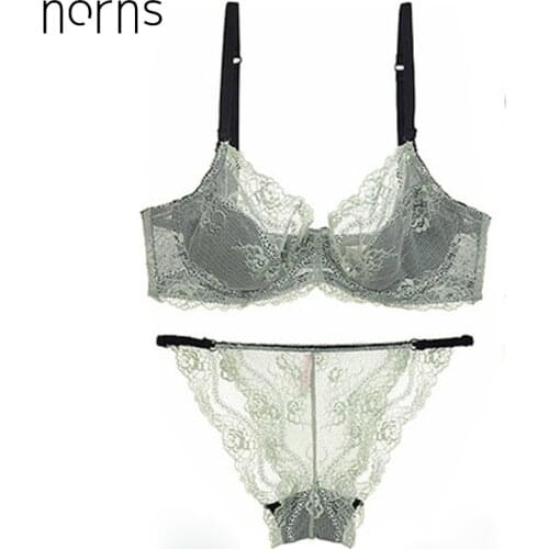 Norns Fashion sexy lingerie Set For Women Push up Bra Embroidery Lingerie Transparent Bra Set Lace White Ultrathin