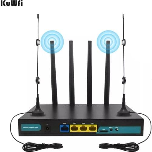 KuWFi 4G WiFi Router 300Mbps CPE Router With Sim Slot Connect Up to 32 Wifi Users External 4pcs Antennas Support WPS WPA WPA2