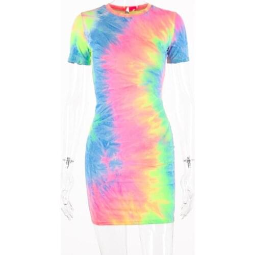 Summer Dress Sexy Women Tie Dye Spaghetti Strap Backless Bodycon Mini Pencil Dress Women 2020 Party Dresses