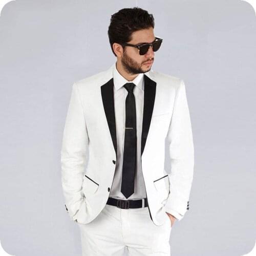 Gentle White Men Suits Party Groom Tuxedos Casual Business Man Blazer Costume Homme Slim Fit Terno Masculino 2Piece Coat Pants