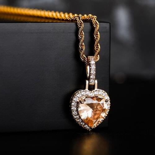 New Charm 6 Color Heart Pendant Necklace High Quality Bling Iced Out Cubic Zirconia Hip Hop Fashion Jewelry Gift for Women