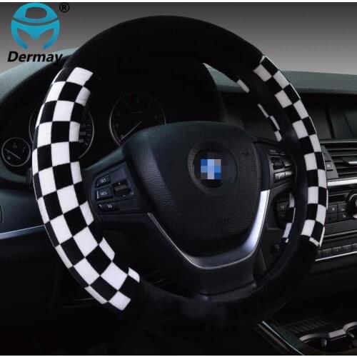 Winter Fur Plaid Sports Steering Wheel Cover Racing For 95% Car Styling,38cm Omp Accessories Factory Direct Supply Free Shipping
