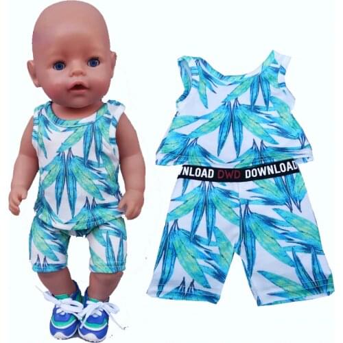 Born Baby Doll Clothes 43cm Summer Shirt Pants for 18 Inch Girl Dolls Clothes Pajama Set