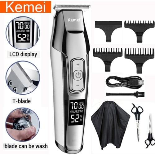 Kemei profession hair clipper beard trimmer for men electric mens shaver LCD 0mm Hair cutting trimmer machine chargeable Razor