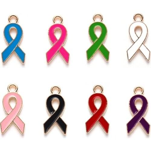 Breast Cancer Awareness Charms Pink Ribbon Charm Beads Hope Ribbon Pendant Charms for DIY Jewelry Craft Making Supplies