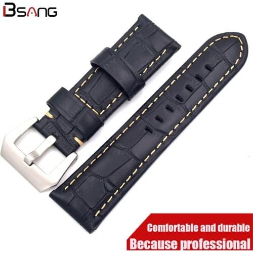 Specials handmade crocodile leather strap 22MM 24MM NEW fashion quality Silver buckle bamboo pattern leather strap free shipping