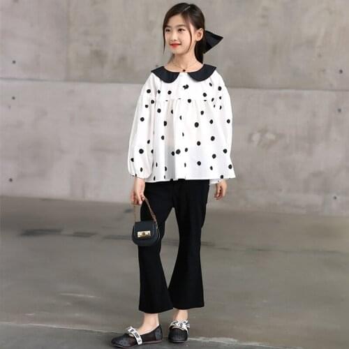 2021 Teen Girls Sets Long Sleeve Polka Dot Shirts and Pants 2 Pcs Suits Boutique Kids Clothing Set 4 6 8 10 12 14 Years Children