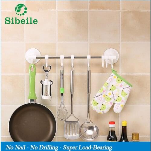 SBLE Stainless Steel Door Hanging Rack shelf Towel Bar Holder Scouring Pad Holder Bathroom Kitchen Accessories With Movable Hook