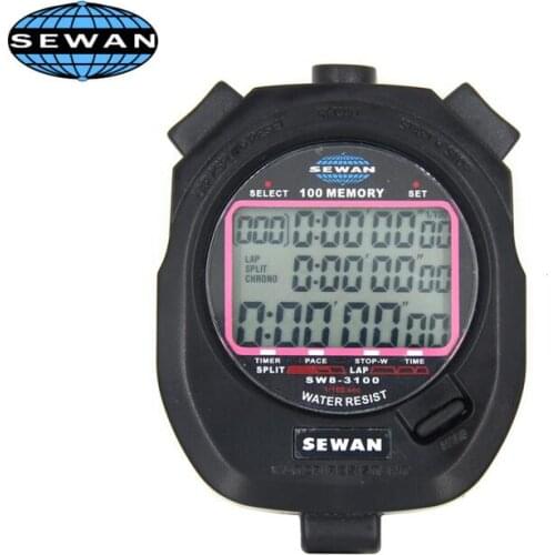 SEWEAN Stopwatch SW8-3100 Digital Chronograph 1/100 second Sports stop watch Counter timer 3 row 100 memories Lap split