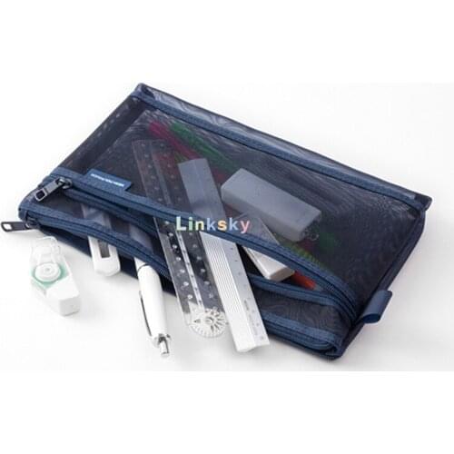 Midori Cl Mesh Pouch,Mesh Type Nylon Pouch, Transparent ,Stationery Bag Large Capacity Lovely Color Zipper Pen Bag