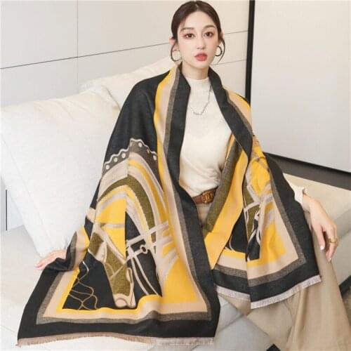 Scarf Women Winter Wraps Cashmere Pashmina Female Luxury Brand Horse Printed Blanket Lady 2021 New Thick Warm Shawl Stoles