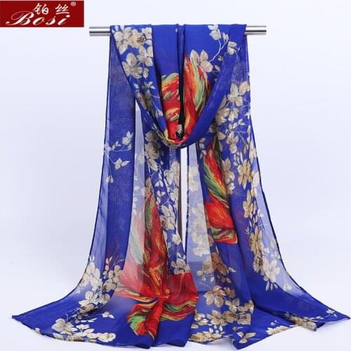 Chiffon Flower scarf Thin summer Soft women Fashion print Multicolor long Chiffon scarves bohemian hijab ladies shawl wholesale
