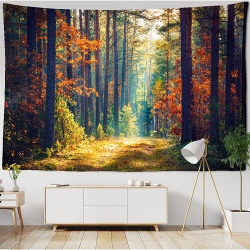 Sunlight Beautiful Forest Natural Scenery Tapestry Wall Hanging Indian Throw Mandala Hippie Bedspread Bohemian Home Decor