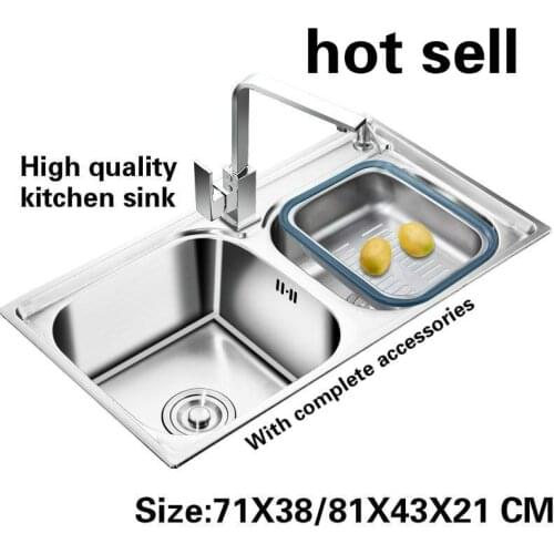 Tangwu Food grade 304 stainless steel thickening double groove high quality kitchen sink wire drawing 71x38/75x40/78x42/81x43 cm