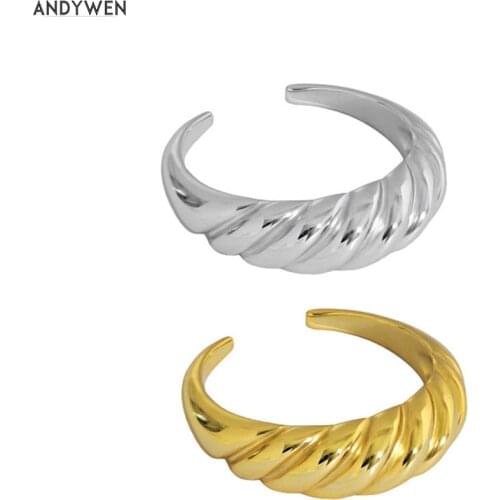 ANDYWEN 925 Sterling Silver Gold Twist Thick Women Adjustable Rings Women Fashion Fine Jewelry 2021 Gift Wedding Circle