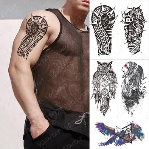 Waterproof Temporary Tattoo Sticker Samoa Maori Totem Tribe Tatto Arm Black Wing Prajna Body Art Arm Fake Sleeve Tatoo Women Men