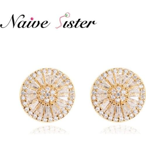 Top Quality Luxury Brilliant Stud Earrings For Women Round Shape AAA Cubic Zirconia With Full Clear Stones Fashion Jewelry