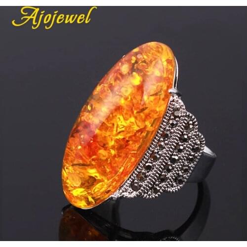 Ajojewel size 7-10 Exaggerated Big Light Green/Dark Green/Red/Clear/Orange Stone Ring For Women Vintage Jewelry Bague
