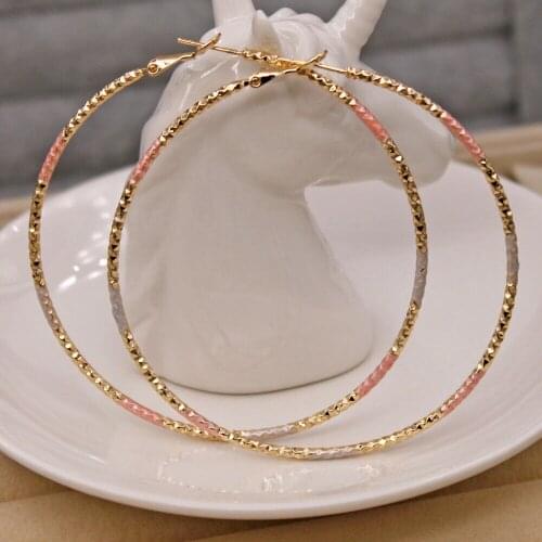 Gold Filled - Dia. 2.7'' Huge Circle 3-Color Plated Swirl Hoop Earrings