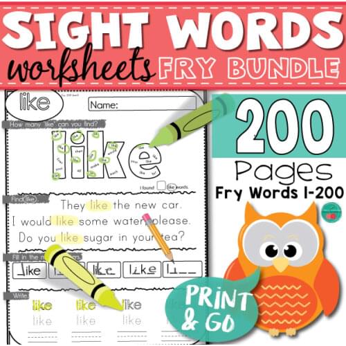200 Sight Words Worksheets Homework, Printables Learning PDF Electronic File