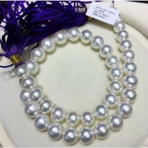 Noble jewelry classic round huge 12-14mm south sea white pearl necklace 14k