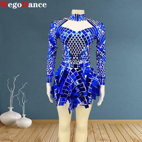 Shining Silver Sequins Rhinestone Mirrors Dresses Birthday Bright Sexy Costume Prom Celebrate Bling Women Evening Outfit