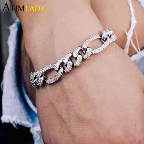 12mm width iced out bling 5a cz cubic zirconia Bracelets For Men Women Fashion Hiphop Jewelry Prong cuban link chain Bracelet