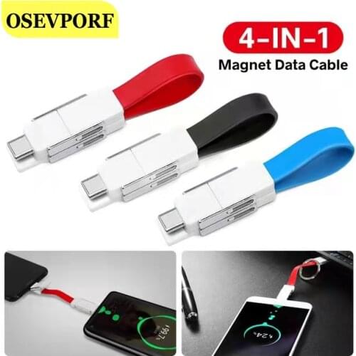 Keychain USB C Cable 4 in1 Magnetic Short Data Wire Power Bank Charge Microusb Typec Smartphone Cord USBC Charger Micro USB Cord