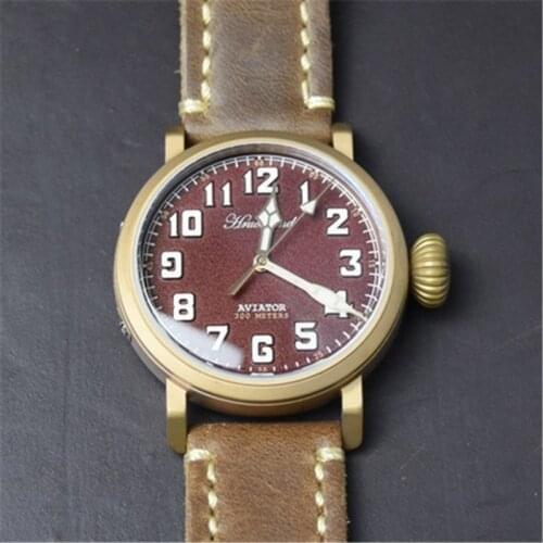 Hruodland F004T Mens Bronze Big Pilot Outdoor Tactical Military Water Resistant Luminous Diving Watch Waterproof 30 ATM