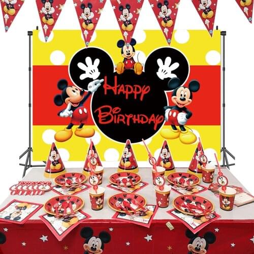 Disney Mickey Mouse Birthday Party Decorations Tablecloth Paper Plate Cups Banner Disposable Set Gender Reveal Party Supplies