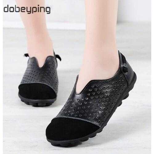 Dobeyping Cut Outs Womens Summer Flats Breathable Genuine Leather Woman Shoes Slip On Women Loafers New Hollow Nurse Peas Shoe