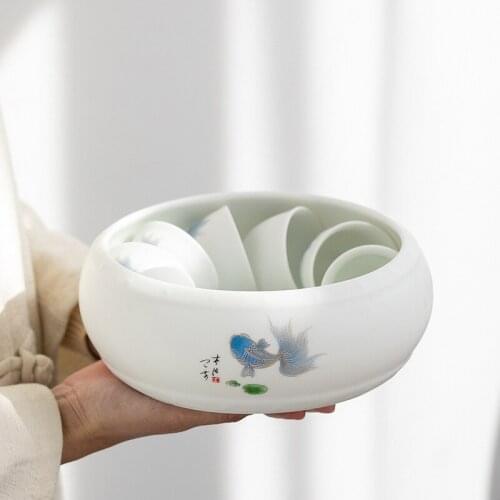 Ceramic Tea Basin Large Writing-Brush Washer Extra Large Tea Basin Washed Tea Bowl Kung Fu Tea Set Tea Ceremony Accessories
