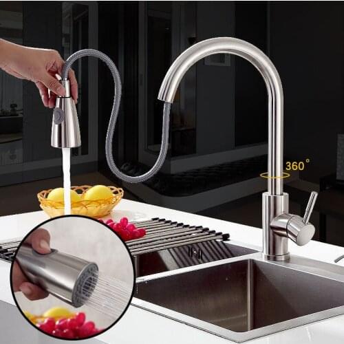 Brass Stainless Steel Black Kitchen Faucet Two Function Single Handle Pull Out Mixer Hot And Cold Water Taps Deck Mounted