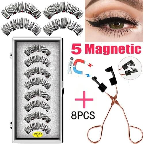 LEKOFO 4 Pairs 5 Magnet Magnetic False Eyelashes Handmade Mink Eye Lashes faux cils magnetique 3D Natural magnetic Lashes WSP