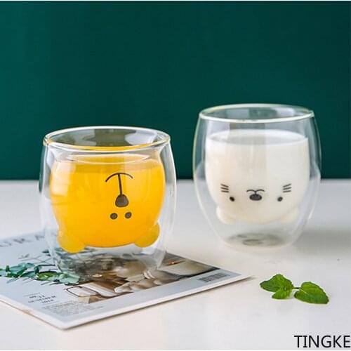 Cartoon Creative 3D Double Layer Glass Mug Coffee Milk Cup Couple Gift