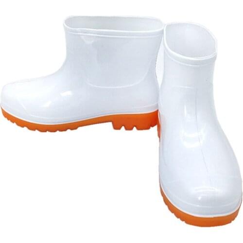 Male Ms. Short Food Grade White Healthy Water Shoes Labor-Color Wear-Resistant Alkali Oil PVC Rain Boots 36-45