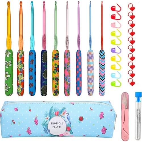 9 Pcs/Set Crochet Hooks Knitting Needles Set Soft Handle Aluminum Color Printing DIY Crochet Sewing Tools Kit