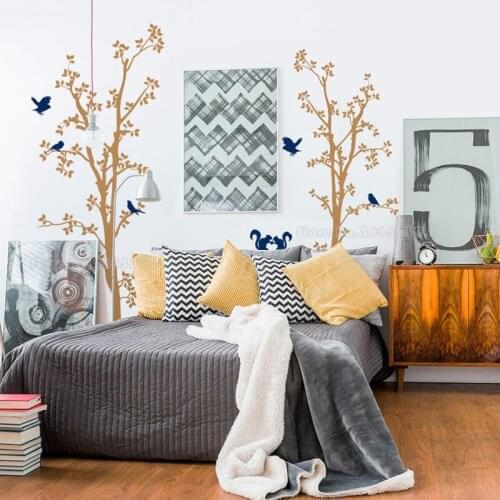 Morning In The Woods Wall Stickers Trees Birds Squirrel Home Decor Wallpapers For Living Room Bedroom DIY Vinyl Wall Decal LL944