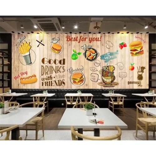 Beibehang Custom wallpaper mural large-scale high-definition retro wood Western food restaurant background wall 3d wallpaper