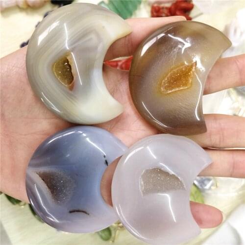 Natural Reiki Natural Stones Agate Geode Moon Shaped Crystal Cluster For Decoration