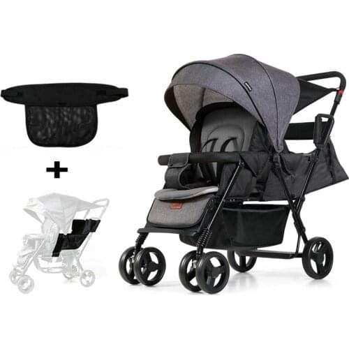 Upgrade Twins Stroller with Extend Back Seat Can Sit Or Lie Foldable Tandem Stroller 2 Kids Multifunctional Cart
