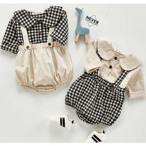Autumn Baby Girls Clothing Sets Long Sleeve Cotton Shirt+Romper Toddler Baby Girls Suit Korean Style Baby Girls Clothes