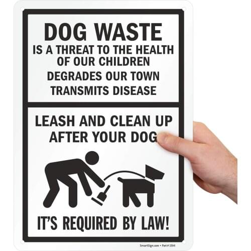 Dog Waste is A Threat, Leash and Clean Up After Your Dog Sign |8" x 12" Aluminum